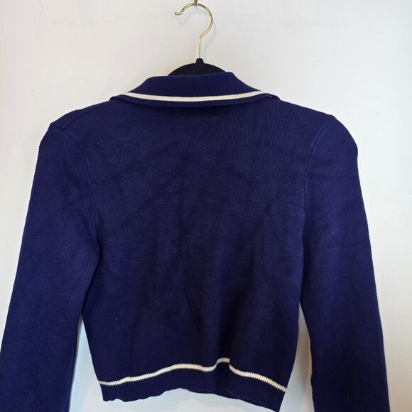 Willow Wind Crop Sweater Womens Size M Navy Polo Old Money Preppy Tenniscore - Picture 5 of 7